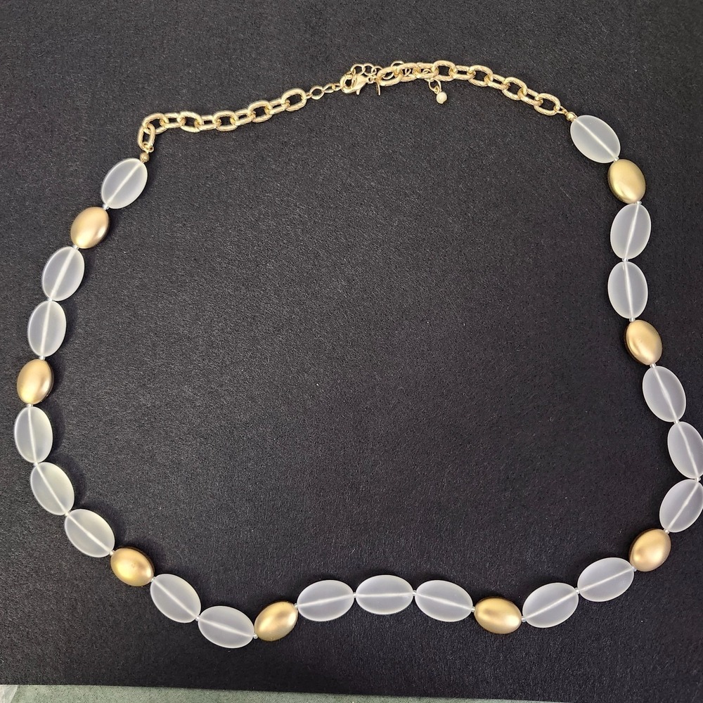 Vintage Signed NRQ Avon Statement Necklace Gold Tone Chunky Frosted Stone